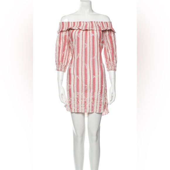 Misa Los Angeles Pink White Off the Shoulder‎ Embroidered Mini Dress Medium Boho - Picture 1 of 12